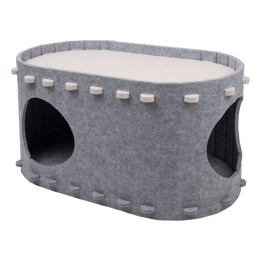 Foldable Felt Cat House with Double-Layer Design, Cozy Indoor Cat Condo Bed for Cats and Small Pets