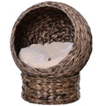 Upholstered Cat House with Cozy Basket Bed, Indoor Pet Bed 19.75" × 16.5" × 23.5" for Cats and Small Pets