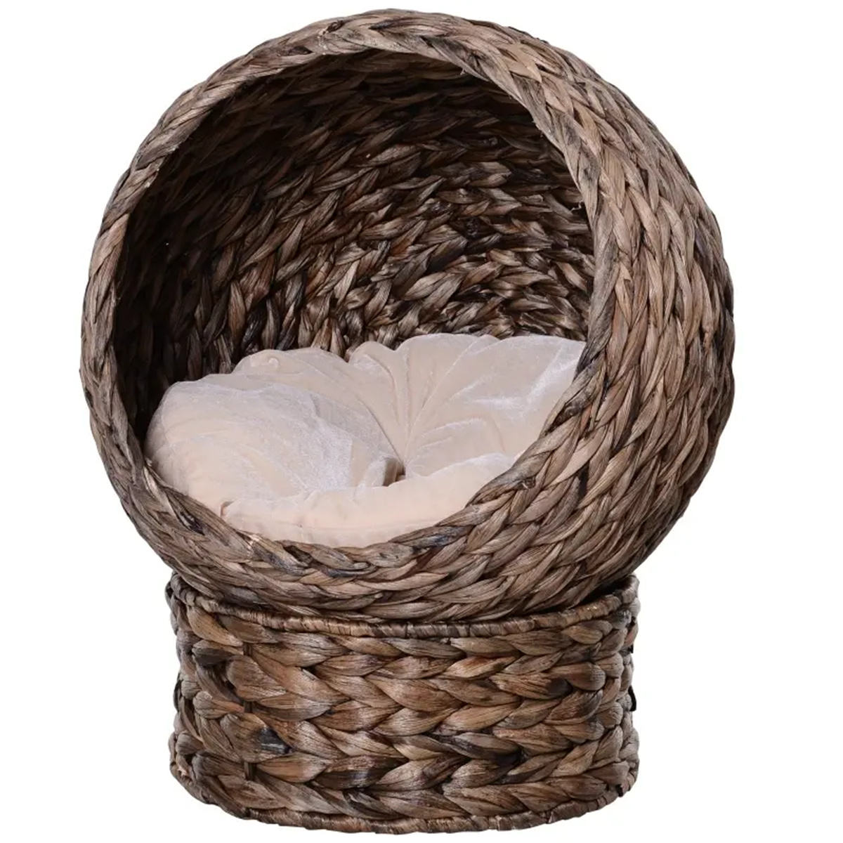 Upholstered Cat House with Cozy Basket Bed, Indoor Pet Bed 19.75" × 16.5" × 23.5" for Cats and Small Pets