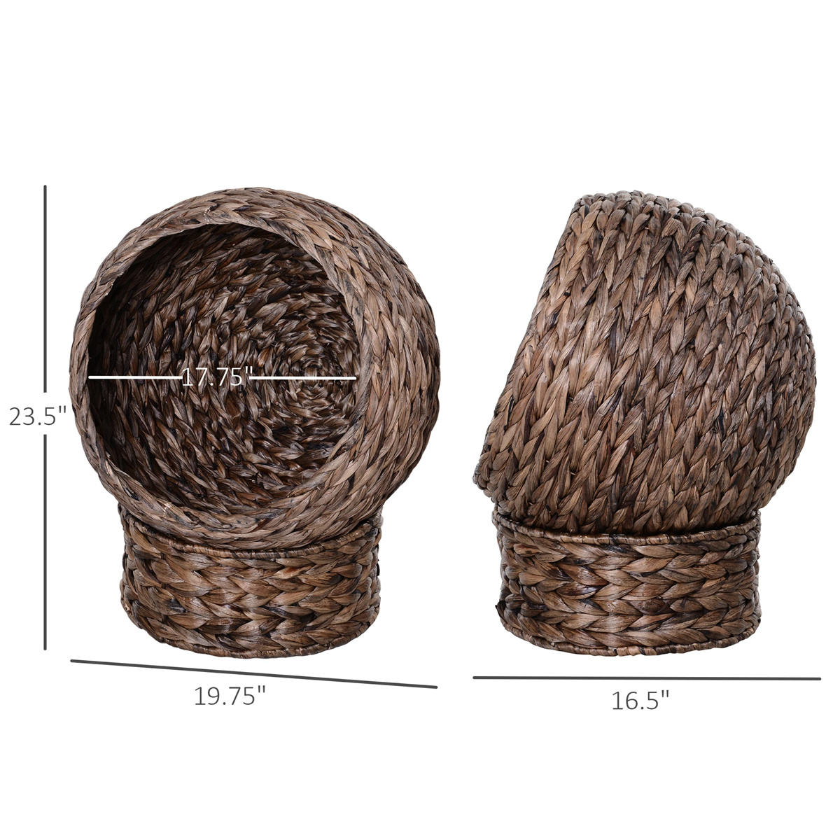 Upholstered Cat House with Cozy Basket Bed, Indoor Pet Bed 19.75" × 16.5" × 23.5" for Cats and Small Pets